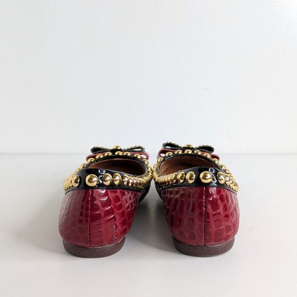 Jeffrey Campbell Dauphine Studded Ballet Flats 6 Croc Burgundy Patent Punk - Picture 6 of 15